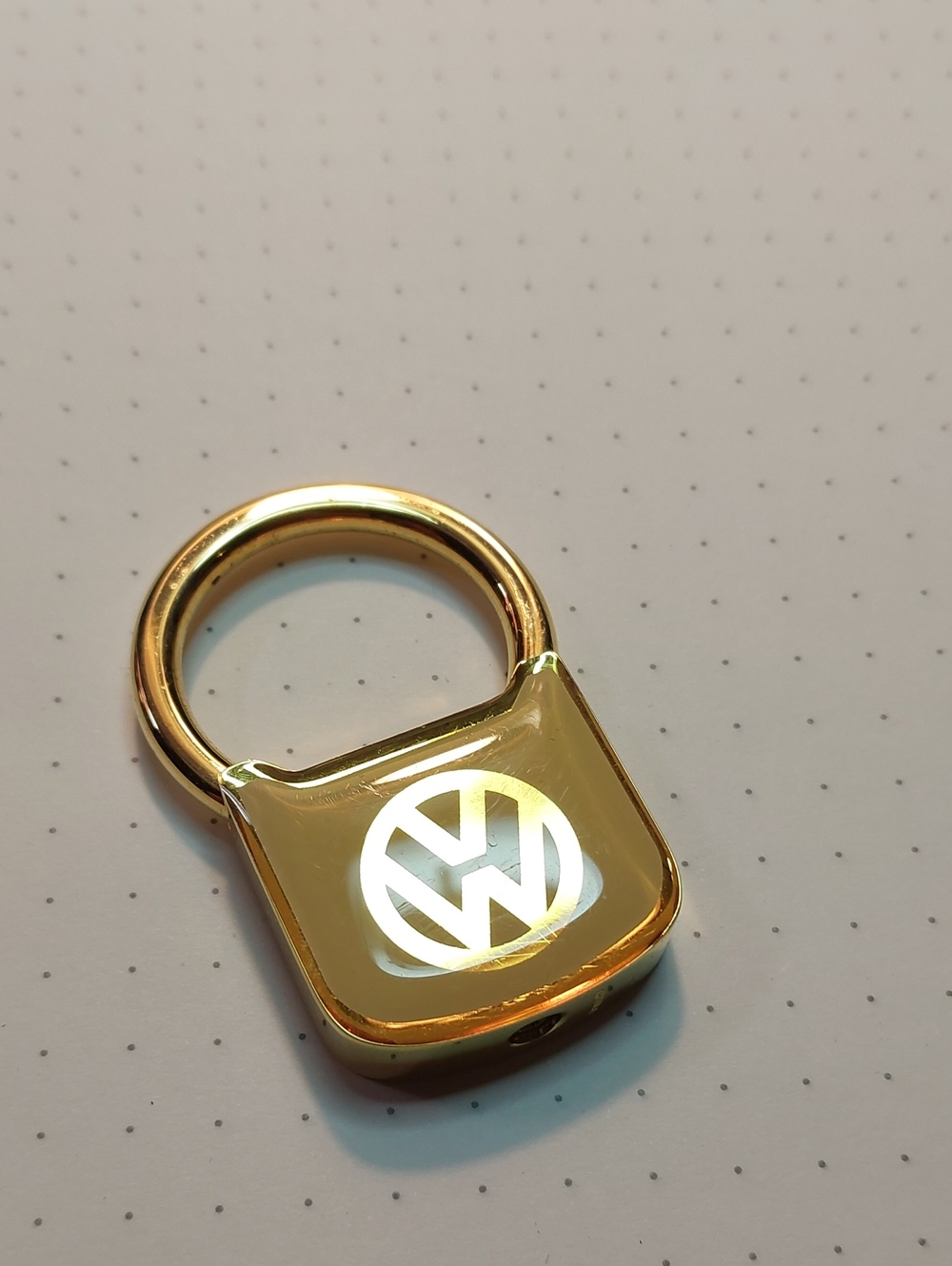 Vintage Gold Volkswagen (VW) Padlock Keychain Key Fob โข Retro Collectible
